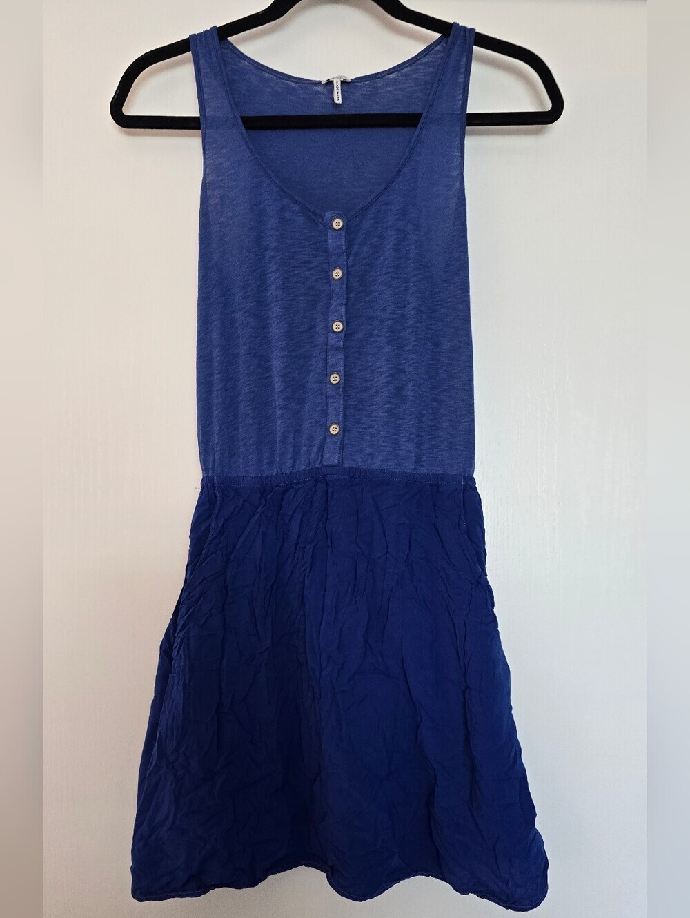 Splendid - Blue Two-Tone Lightweight Sleeveless Button Dress With Pockets